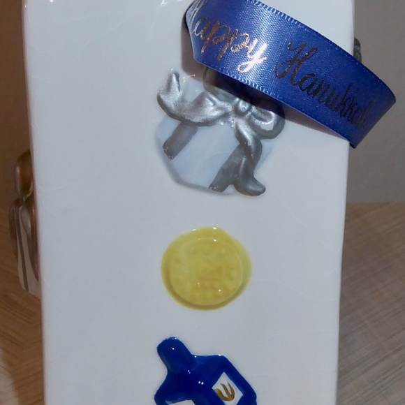 HANUKKAH CANDLE HOLDER BOX CERAMIC POTTERY RIBBON HANDLE GIFT DREIDELS STORAGE - Picture 5 of 6